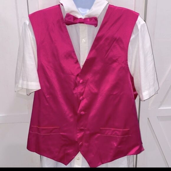 Biagio Collection Pink Vest Bow Tie And Handkerchief 100% Silk Size Medium - Picture 9 of 9